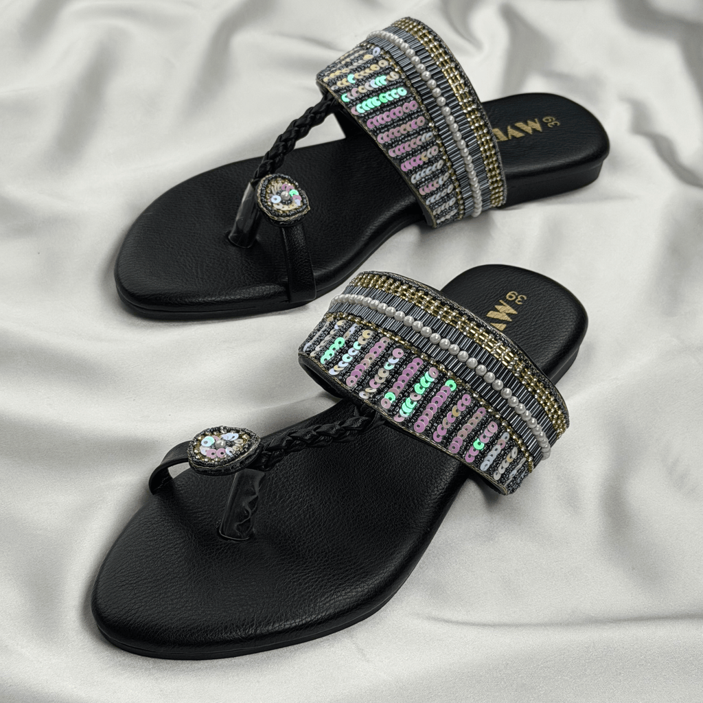 Iria Black Zardosi Chappal - MYRO