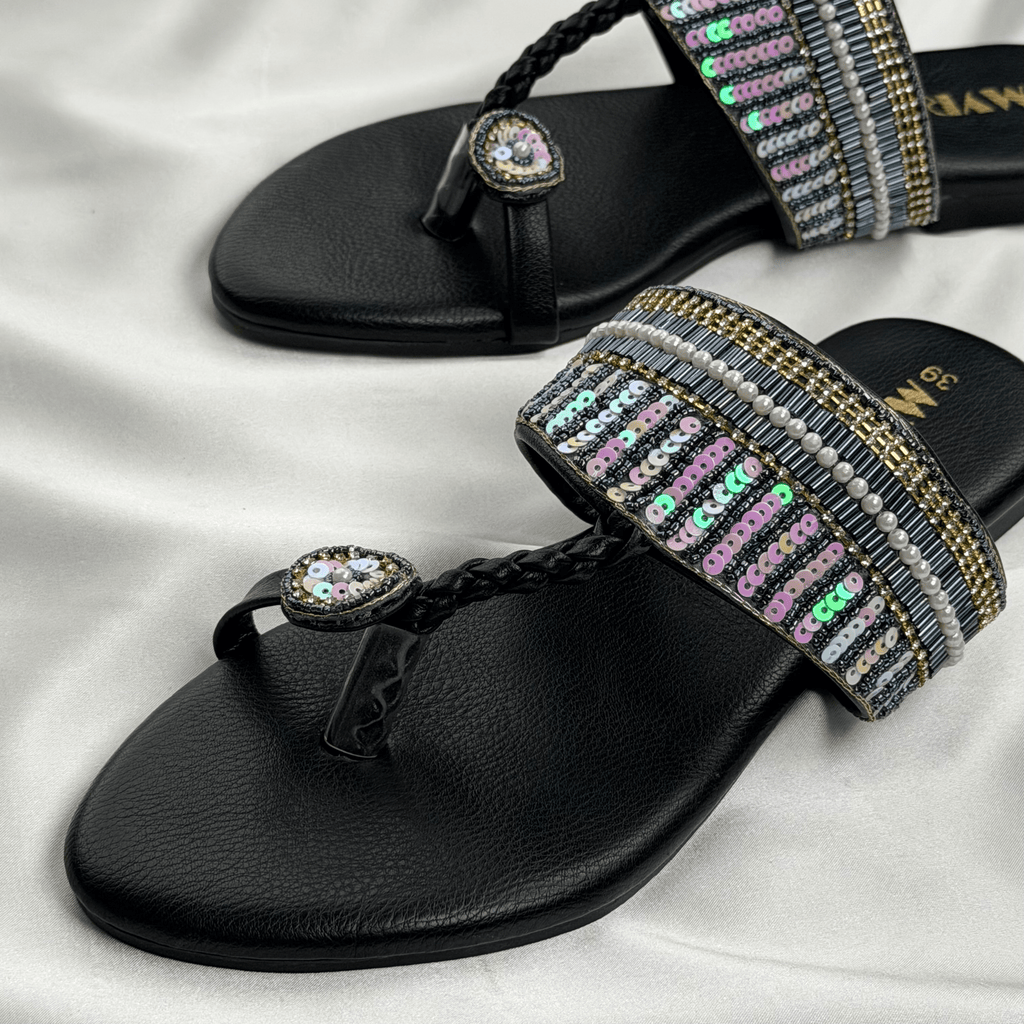 Iria Black Zardosi Chappal - MYRO