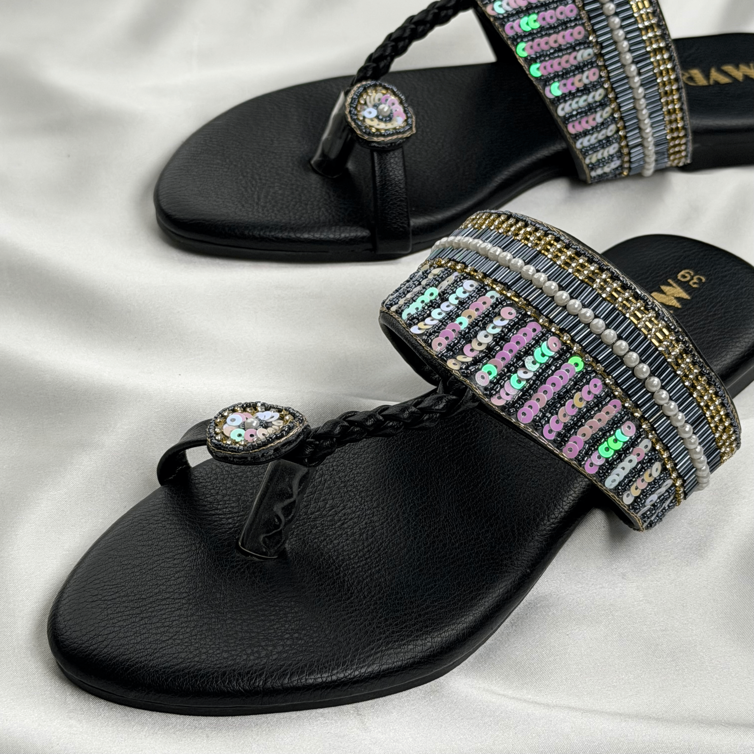Iria Black Zardosi Chappal - MYRO