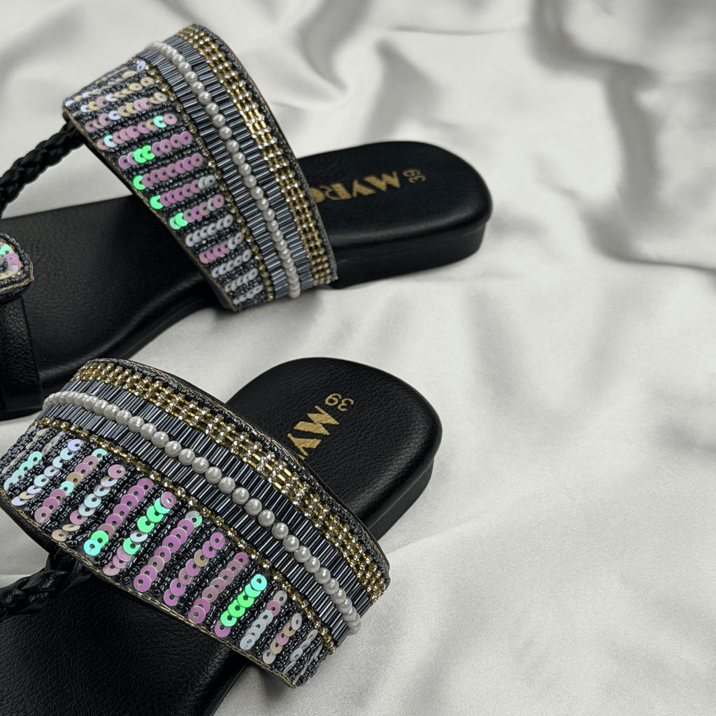 Iria Black Zardosi Chappal - MYRO