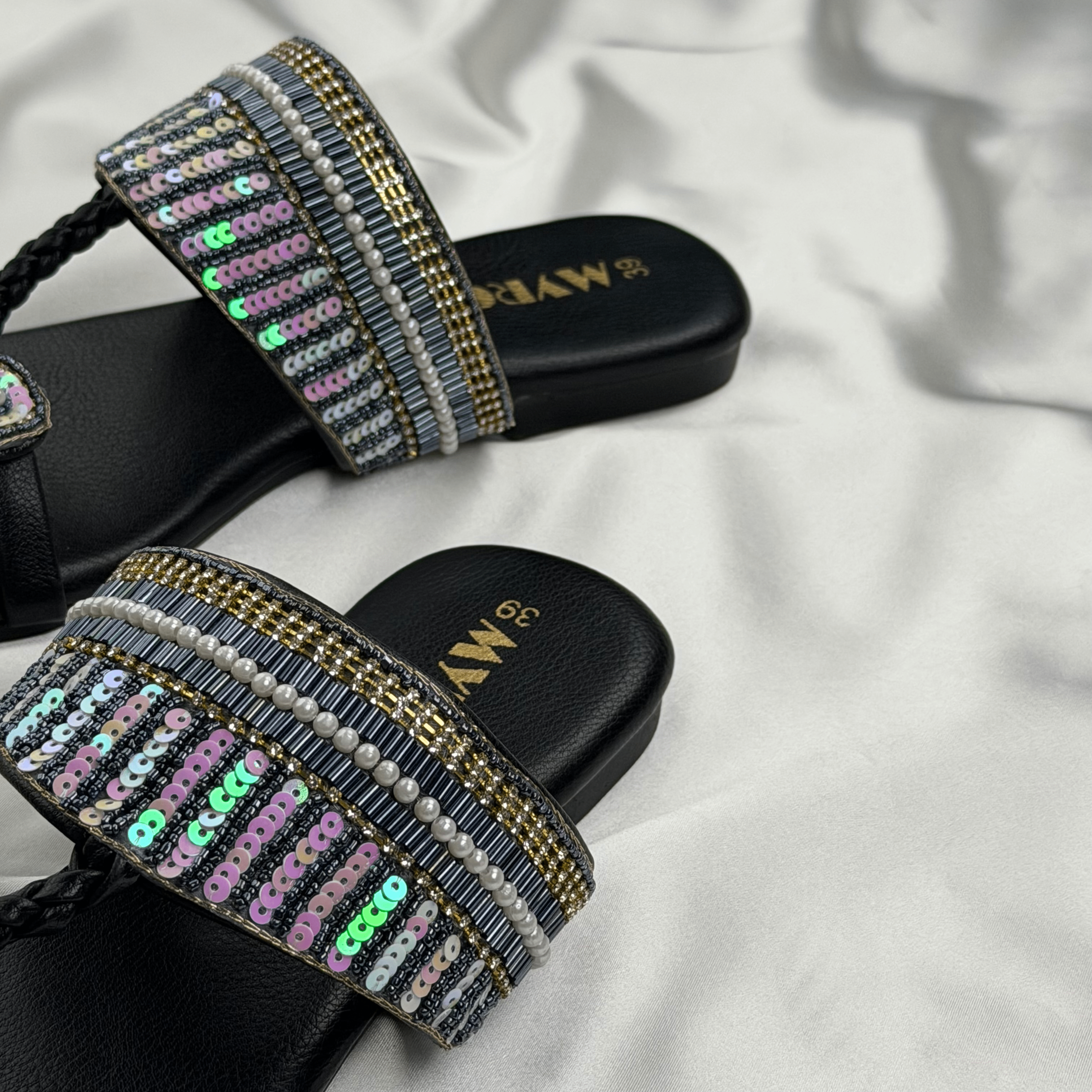 Iria Black Zardosi Chappal - MYRO