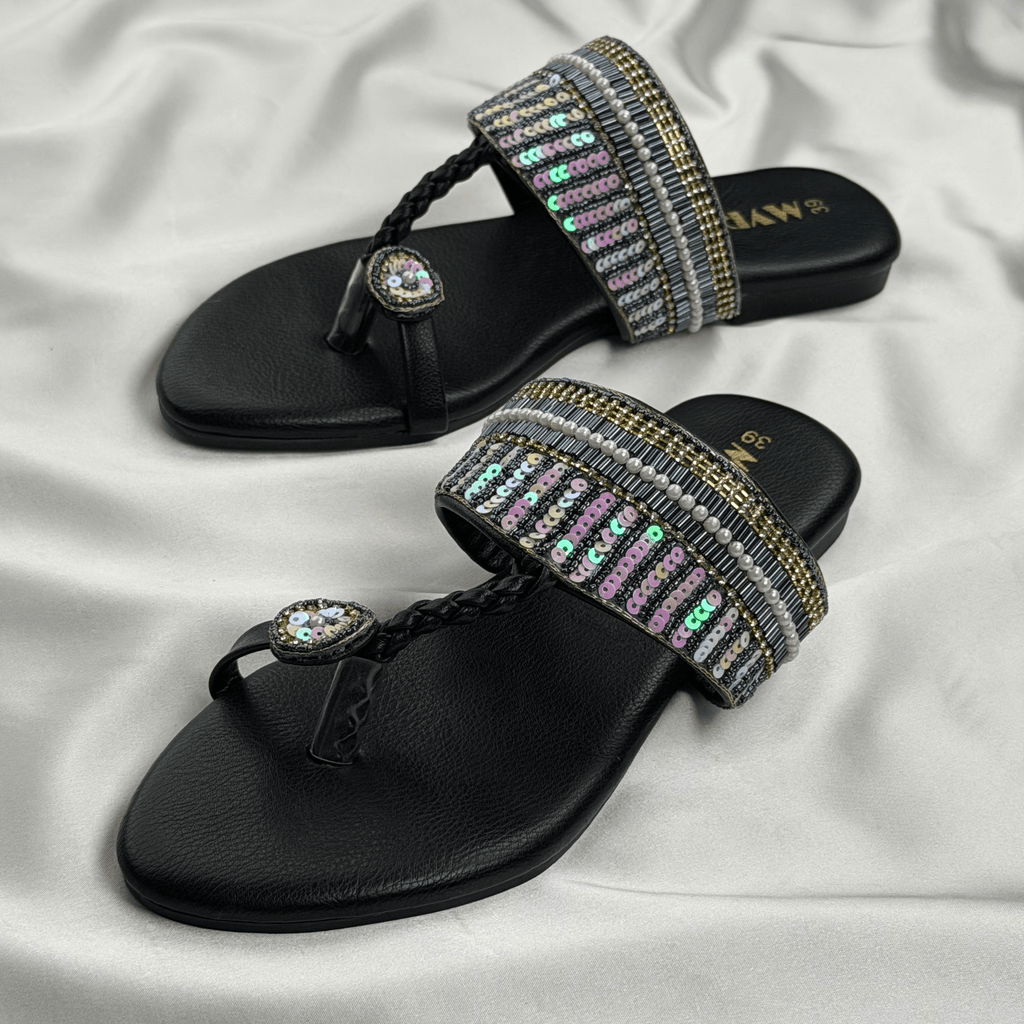 Iria Black Zardosi Chappal - MYRO
