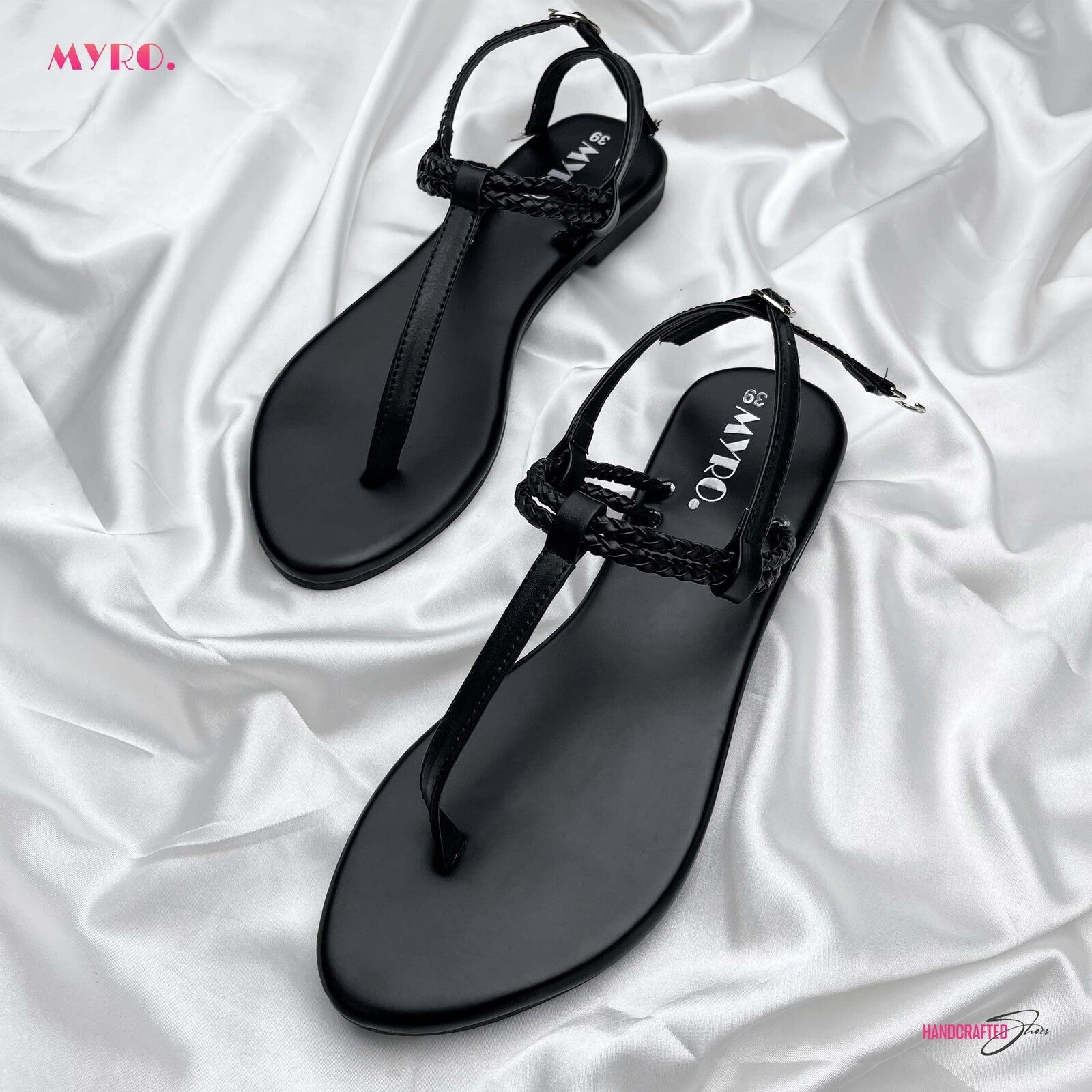 Myro Black Braided Thongs - MYRO